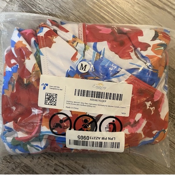 Woman's Floral Swim Dress Bathing Suit Flutter Sleeve  Pull On Tummy Control M - Picture 13 of 15